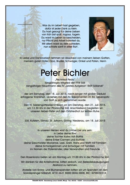 Peter Bichler verstorben